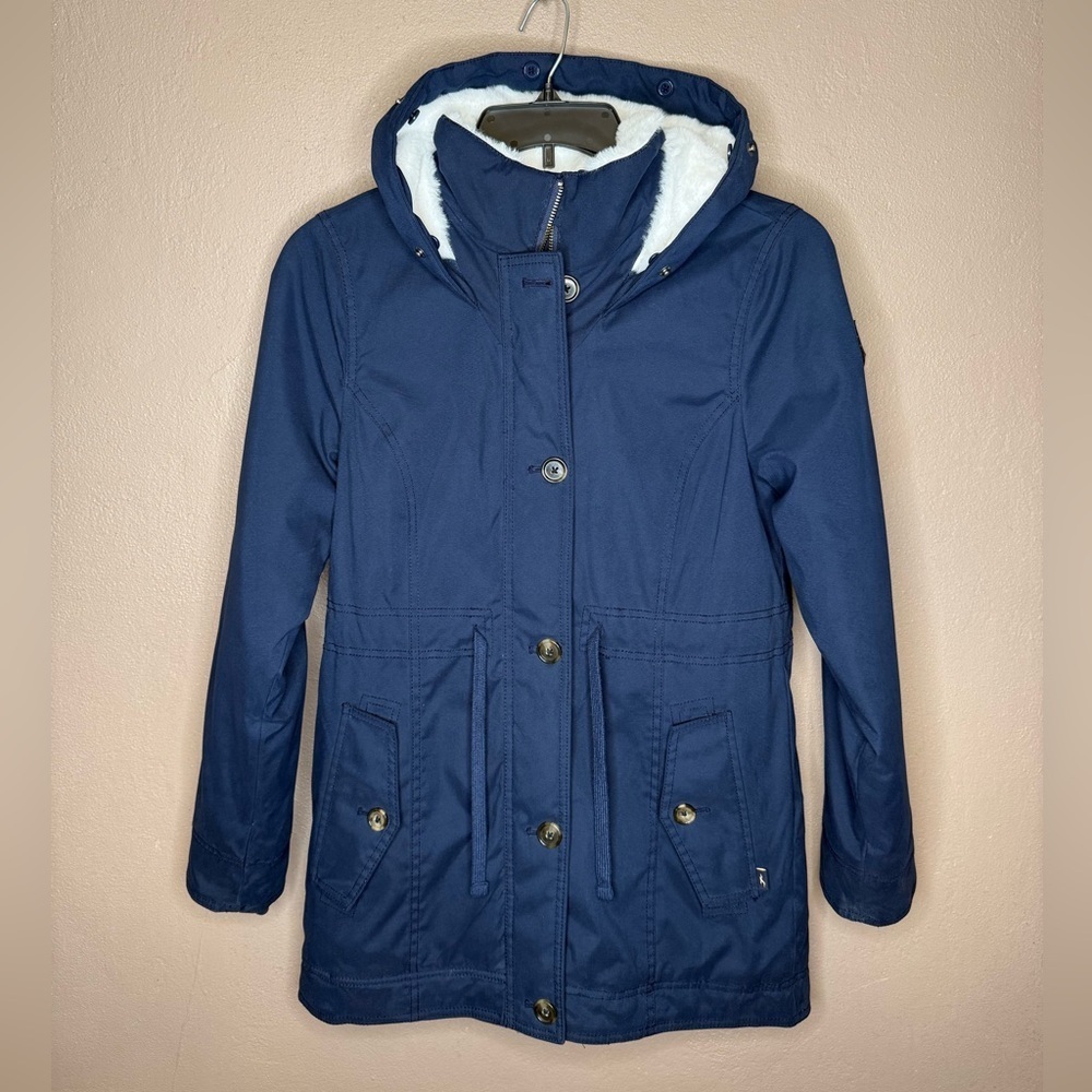 Hollister Women's Size Small Navy Faux Fur Lined Winter Coat Cozy Streetwear